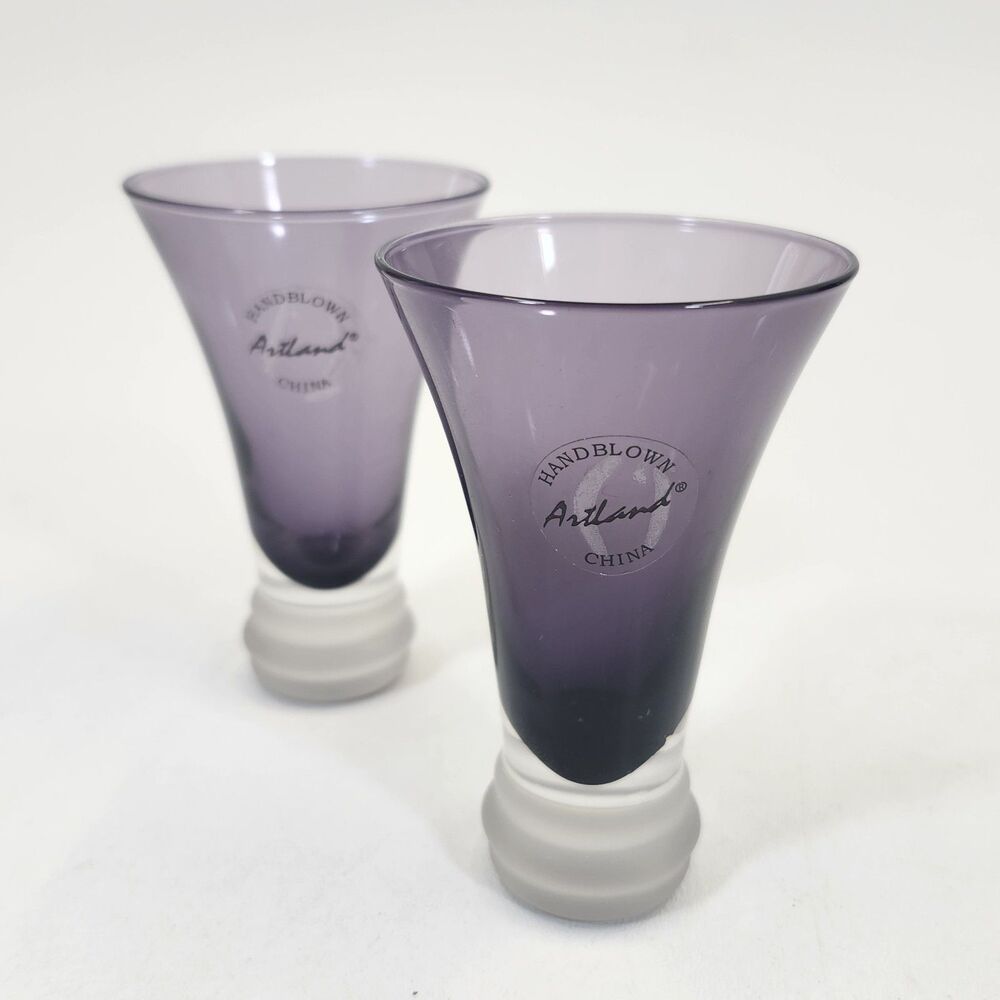 Artland Handblown Shot Glasses Lot of Two Apertif Purple Amethyst Plum Iris NEW